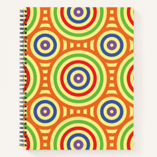 60er Retro Circular Geometric Pattern. Rot, Grün Notizbuch