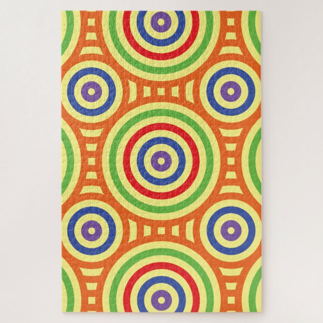 60er Retro Circular Geometric Pattern. Rot, Grün Puzzle (Vertikal)