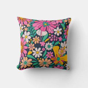 60er Retro Groovy Mod Blumen in Pink Orange a Kissen