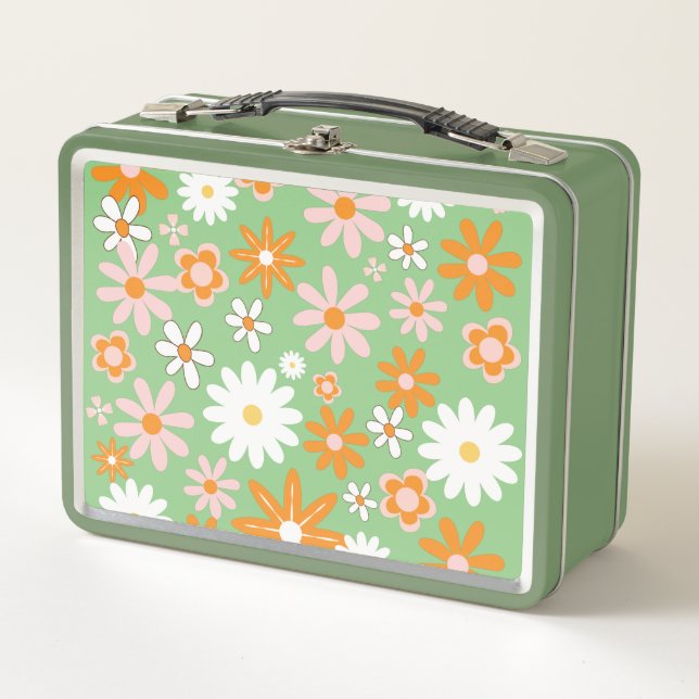 60er Retro Kitchen Blume Avocado Metal Lunch Box (Vorderseite)