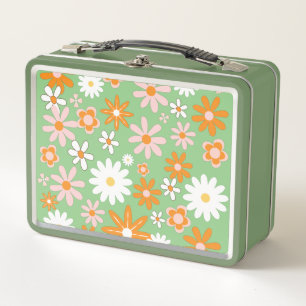 60er Retro-Küche Blumen-Avocado-Metall-Lunchbox Metall Brotdose