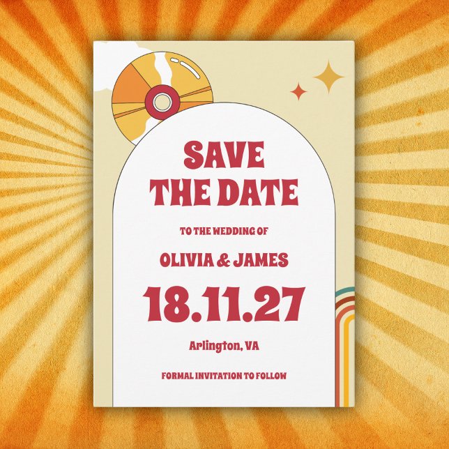 60er Retro Soft Orange Music Vinyl Groovy Wedding Save The Date (Von Creator hochgeladen)
