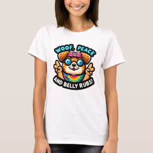 60er Spaß Hippie "Hund Frieden und Bauchmassage" T-Shirt
