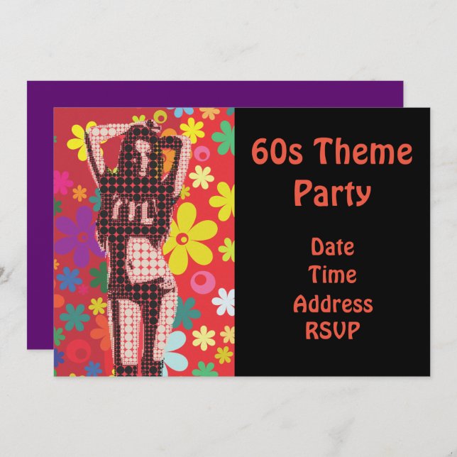 60er Thema Blume Power Party Einladung (Vorne/Hinten)