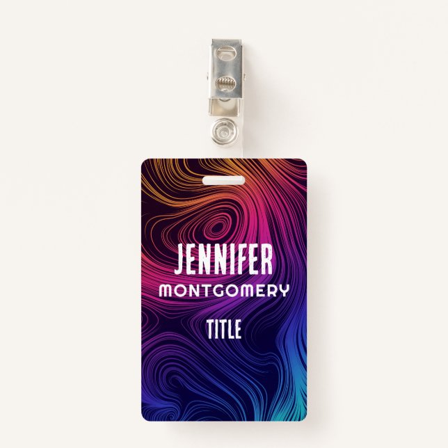 60er Vibe Circles & Wirbel Cooles Muster Ausweis (Vorderseite mit Klammer)