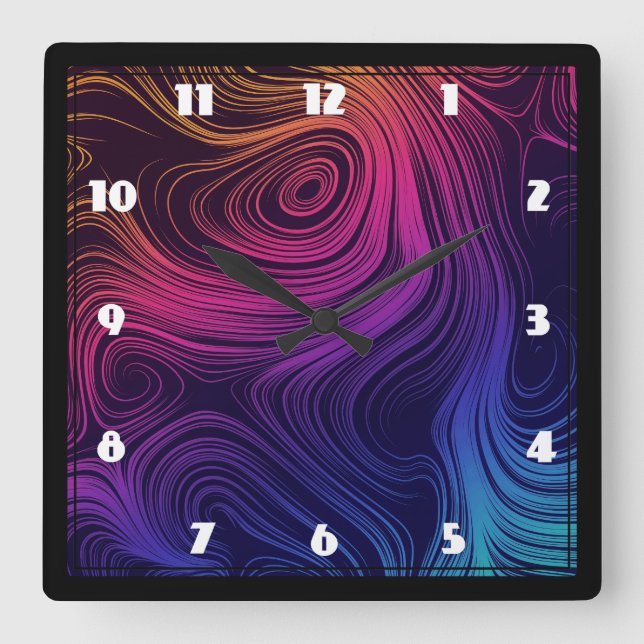 60er Vibe Circles & Wirbel Cooles Muster Quadratische Wanduhr (Vorderseite)