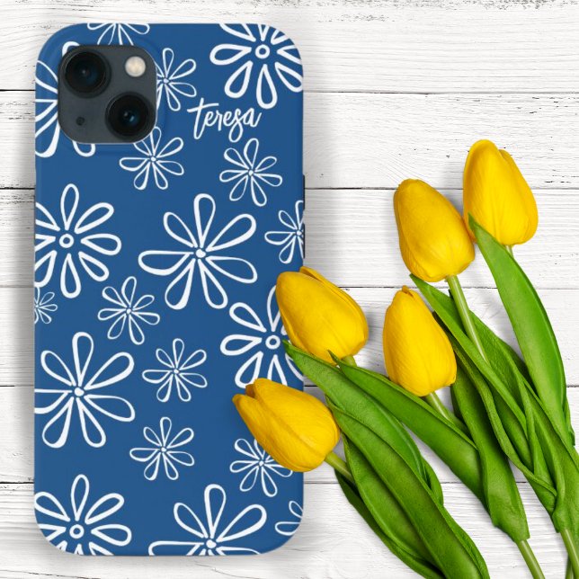 60er Vibe Retro White und Blue Floral Case-Mate iPhone Hülle (Von Creator hochgeladen)