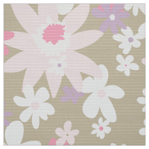 60er Vintage Blume Muster auf Khaki Stoff