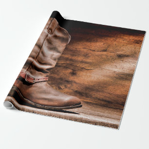60lb Packpapierrolle Cowboy-Stiefel Stallholz Ru Geschenkpapier
