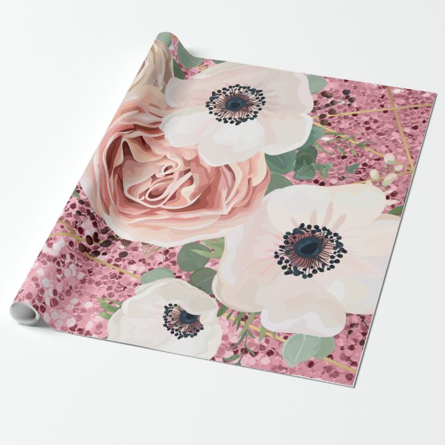 60lb Umschlagpapier Roll Geometric Garden Rose Geschenkpapier (Ungerollt)
