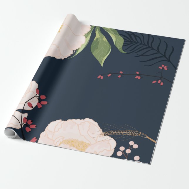 60lb Wrapping Paper Roll Baby Pink Cosmos on White Geschenkpapier (Ungerollt)