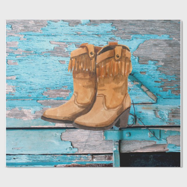 60lb Wrapping Paper Roll Blue Wood Barn Door Stief Geschenkpapier (Flach)