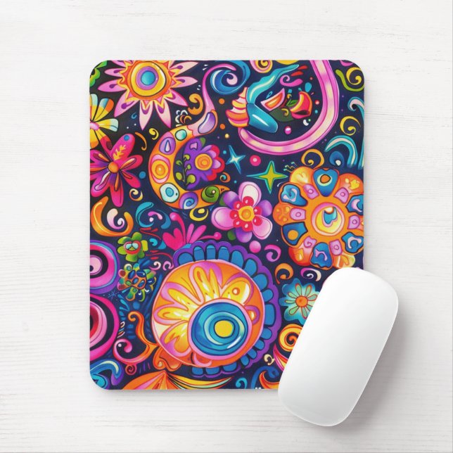 60s 70s Hippy Hippie Psychedelic Mousepad (Mit Mouse)