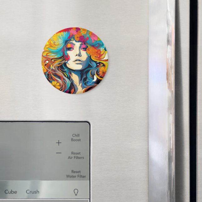 60s 70s Hippy Woman Psychedelic Hippie Magnet (In Situ (Kühlschrank))