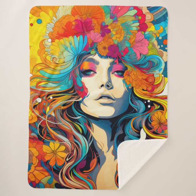 60s 70s Hippy Woman Psychedelic Hippie Sherpadecke (Vorderseite)