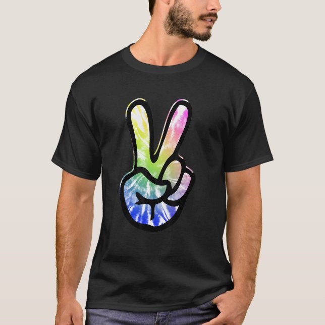 60s 70s Tie Dye Peace Hand Sign   Hippie 1 T-Shirt (Vorderseite)