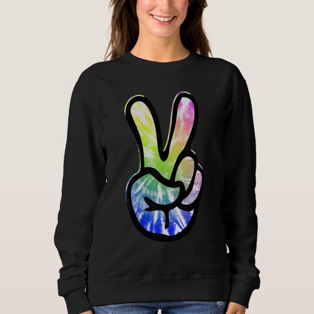 60s 70s Tie Dye Peace Hand Sign   Hippie Sweatshirt (Vorderseite)