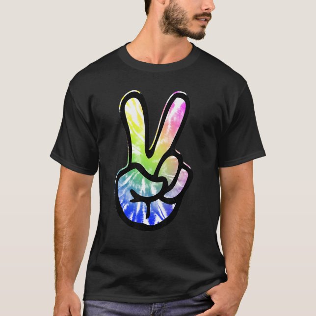 60s 70s Tie Dye Peace Hand Sign   Hippie T-Shirt (Vorderseite)