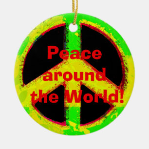 60's Hippy Peace Sign Retro Art Keramik Ornament