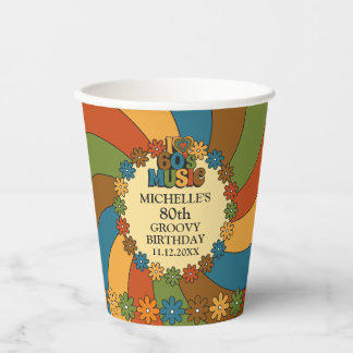 60s-Inspired Floral and Wave Colors Music Party Pappbecher
