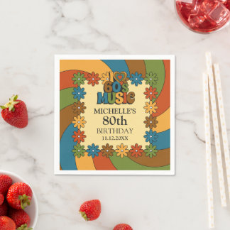 60s Music Theme Nostalgic 80th Birthday Party Deco Serviette