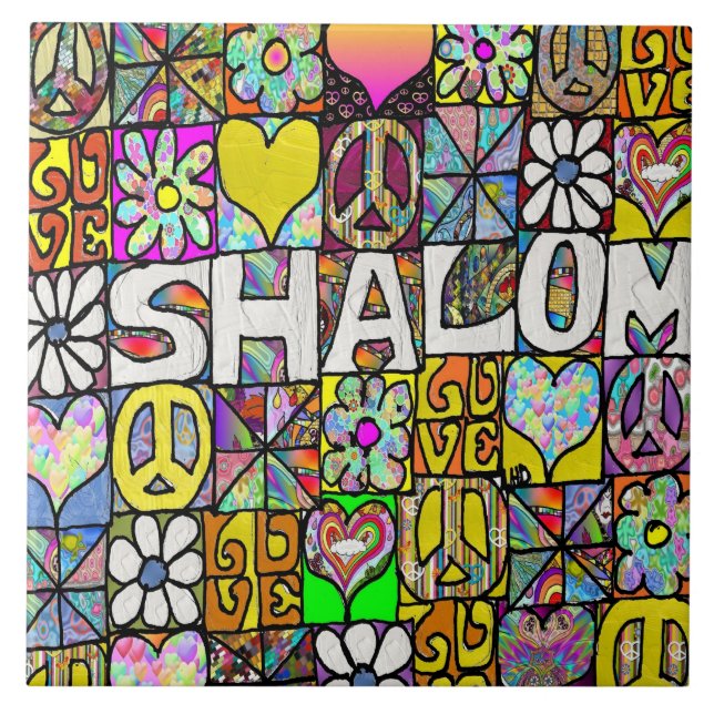 60s Psychedelic Shalom LOVE Fliese (Vorderseite)