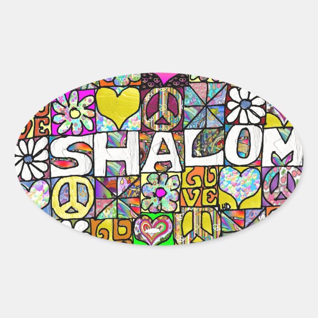 60s Psychedelic Shalom LOVE Ovaler Aufkleber (Vorderseite)