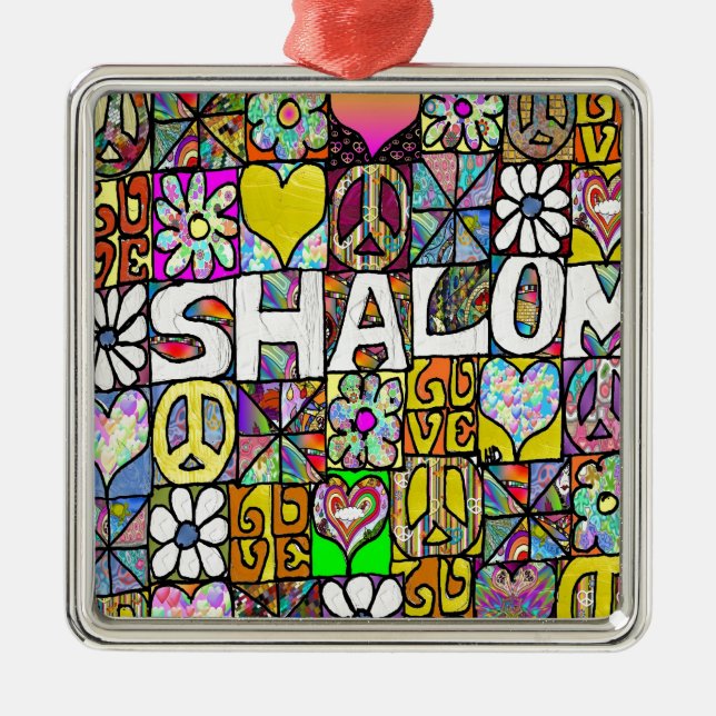 60s Psychedelic Shalom LOVE Silbernes Ornament (Vorne)