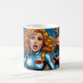 60s Scifi Woman running from Alien Robot Kaffeetasse