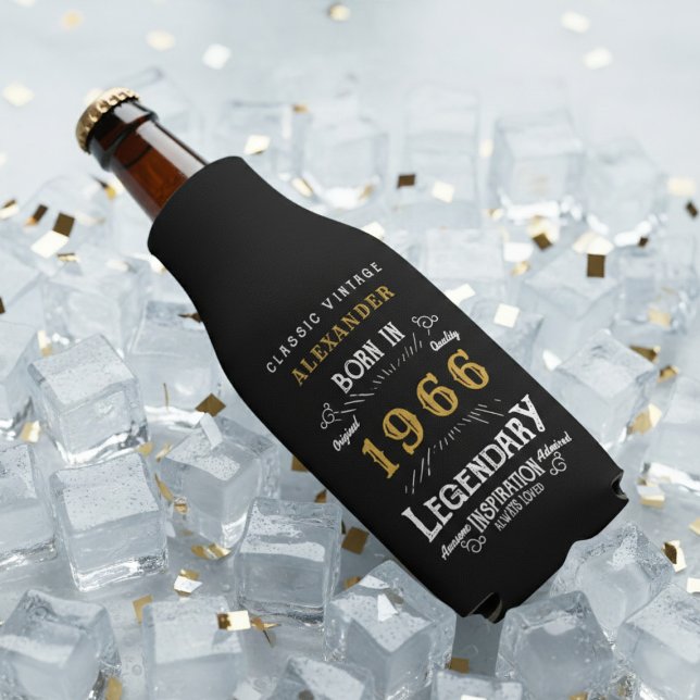 60th Birthday 1966 Name Legend Chic Black Gold Flaschenkühler (Born 1966 bottle cooler on ice.)