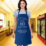 60th Birthday Add Name Elegant Blue and White Schürze<br><div class="desc">This stunning, custom 60th Birthday Apron from the T4 Studio is the perfect way to celebrate the special milestone! Crafted from lightweight and durable cotton, it is designed with a classic blue and white pattern that can be personalized with a unique name and message. Perfect for the chef in your...</div>