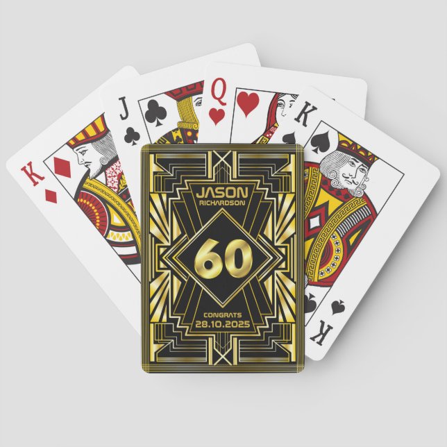 60th Birthday Art Deco Gold Black Great Gatsby Spielkarten (Rückseite)