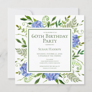 60th Birthday Blue Hydrangeas Card Request  Einladung