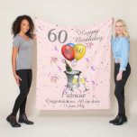 60th Birthday Celebration Pink Fleece Blanket<br><div class="desc">Stylish 60th Happy birthday, weißer Tag. Feys an ice bucket with a bottle of fizz, flute glasses, ballons and confetti all wir pale pink background with silver colored text. Perfect a gift to celebrate a 60th birthday, something that they can cherish and snuggle up with, Can be customize by amending...</div>