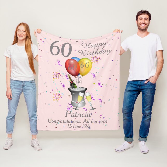 60th Birthday Celebration Pink Fleece Blanket (Beispiel)