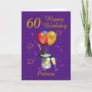 60th Birthday Celebration Purple Gold Card Karte