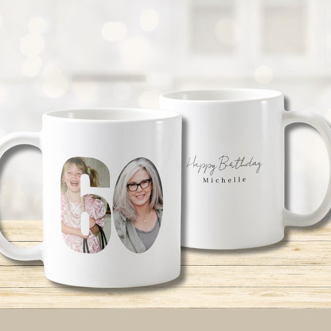 60th Birthday Custom Two Photo  Kaffeetasse (Von Creator hochgeladen)