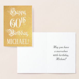 60th Birthday: Elegant, Ornate Script; Custom Name Folienkarte