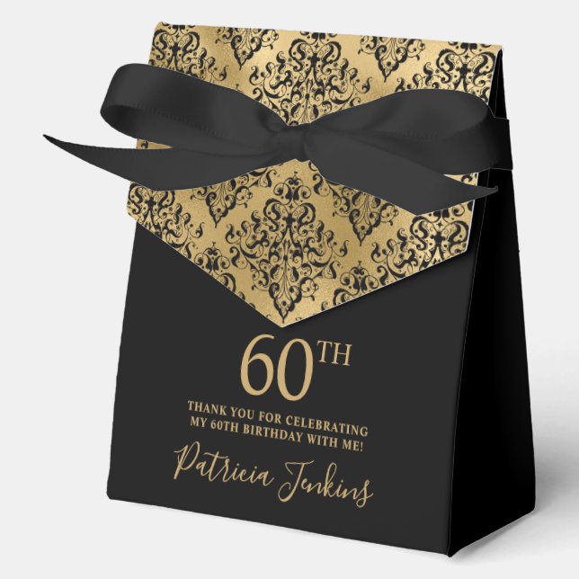60th Birthday Gold Damask Thank You  Geschenkschachtel (Vorderseite)