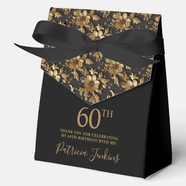 60th Birthday Gold Floral Thank You  Geschenkschachtel (Vorderseite)
