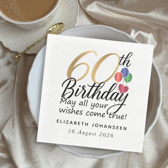 60th Birthday Gold Script Modern Chic Typography Serviette (Von Creator hochgeladen)