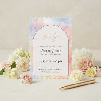 60th Birthday Invitation | Pastel Watercolor Gold  Einladung