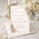 60th birthday ivory cream florals ribbon einladung<br><div class="desc">Celebrate a milestone in style with this elegant 60th birthday invitation in soft ivory, cream. Designed for a sophisticated and memorable celebration, this invitation features a clean, modern layout with a delicate script detail and subtle heart accent for a feminine and timeless touch. Peach colored flowers with gold ribbons Perfect...</div>