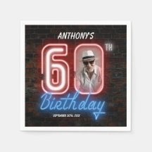 60th Birthday Neon 80s Retro Modern Custom Photo