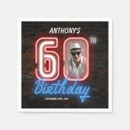 60th Birthday Neon 80s Retro Modern Custom Photo Serviette