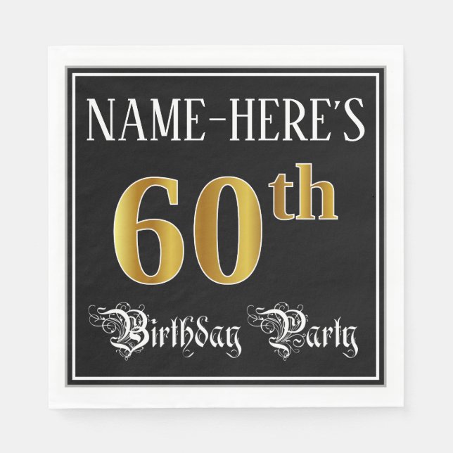 60th Birthday Party — Fancy Script, Faux Gold Look Serviette (Vorderseite)