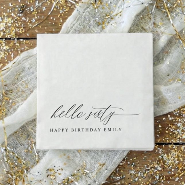 60th Birthday Party Hello 60 Modern Milestone Serviette (60th birthday party napkins - elegant modern black and white hello sixty milestone birthday decor.)