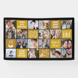60th Birthday Photo Collage Custom Black Gold Banner