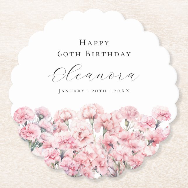 60th Birthday Pink Carnation January Birth Flower Untersetzer (Vorderseite)