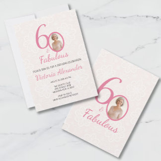 60th Birthday Pink Floral Photo Celebration Einladung